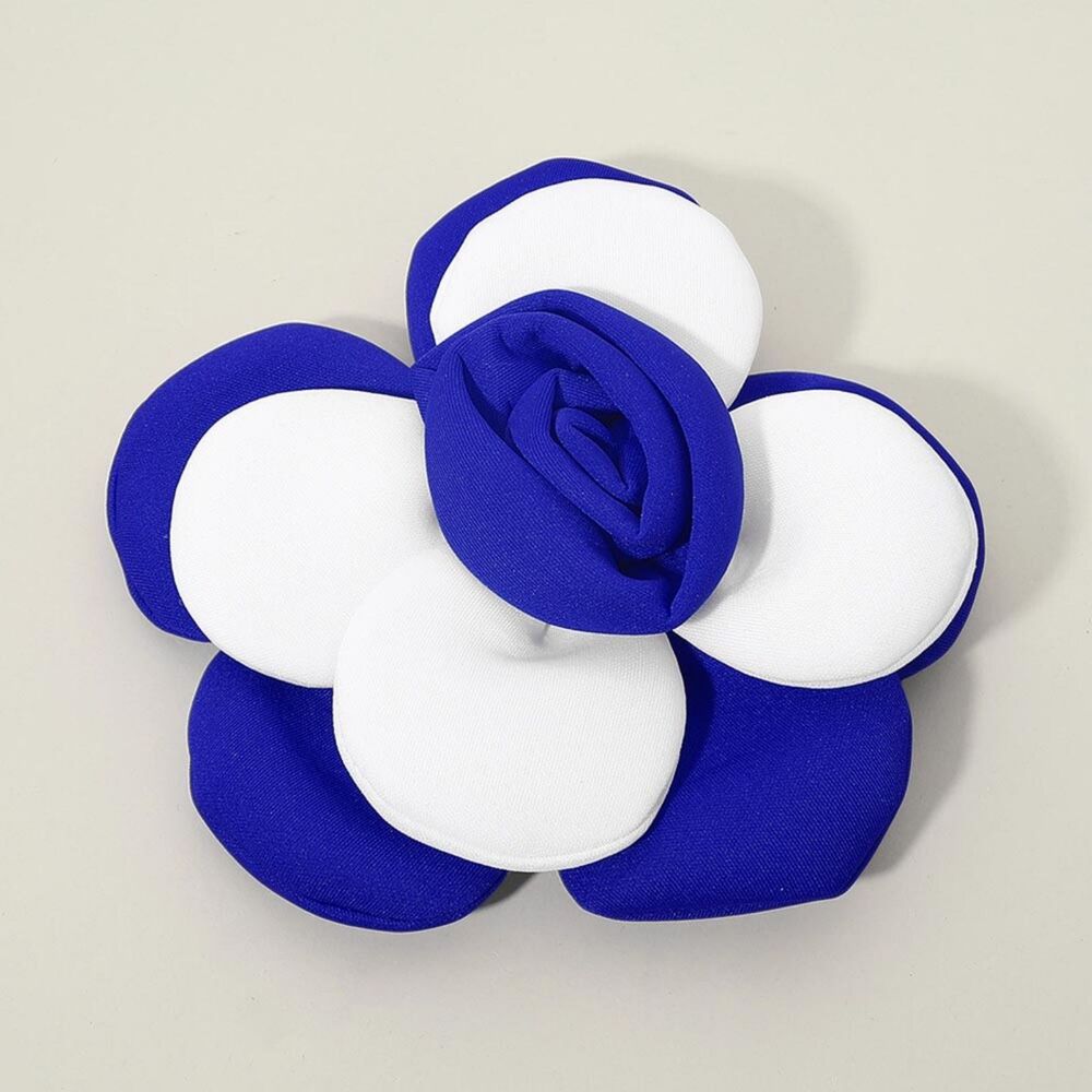 Blue White Oversized Flower Brooch 7" Pendant Pin Fun Bold Statement Accessory
